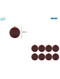 DARK RED VELVET LINE WITH BALL DESIGN 8cm 8pcs
