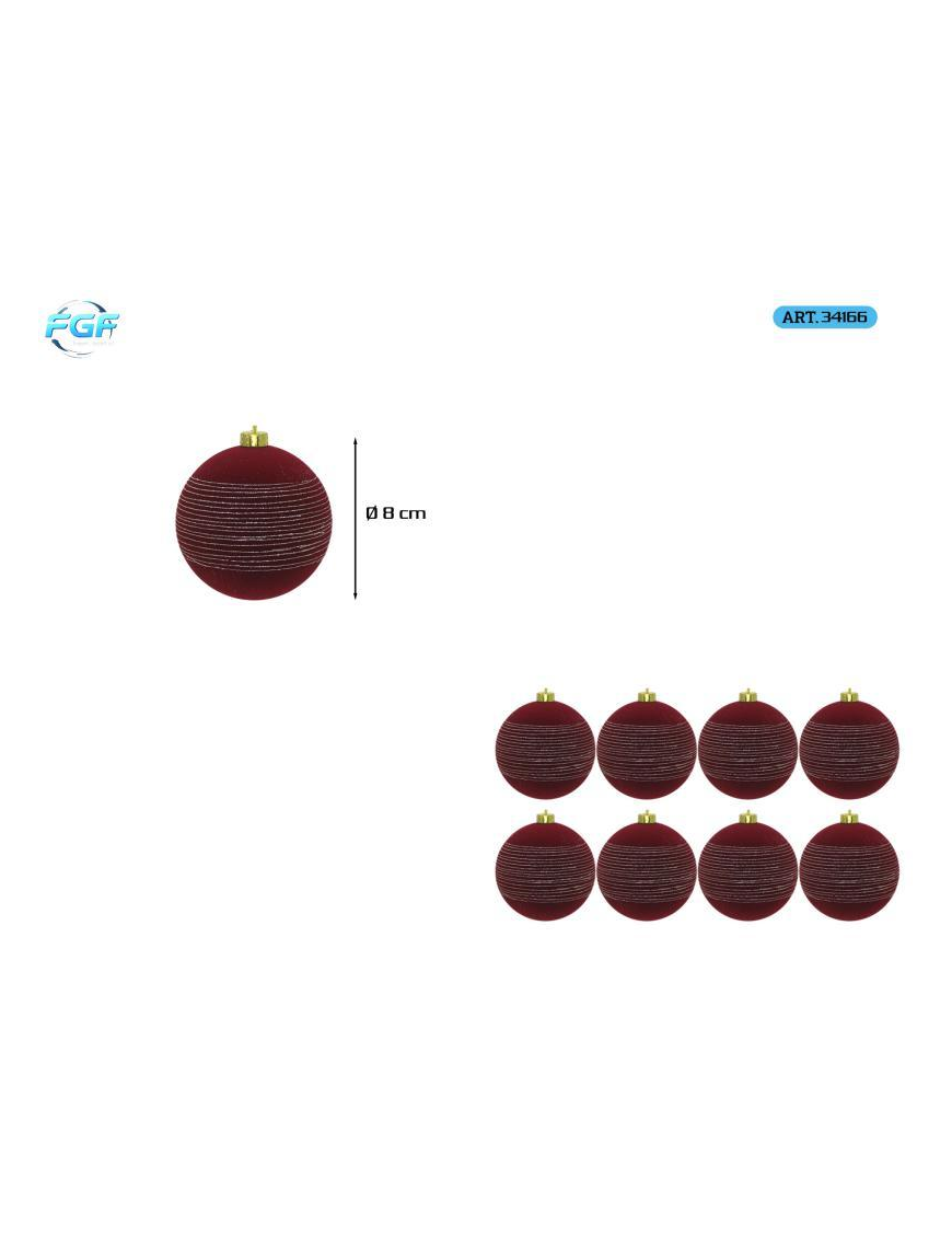 DARK RED VELVET LINE WITH BALL DESIGN 8cm 8pcs