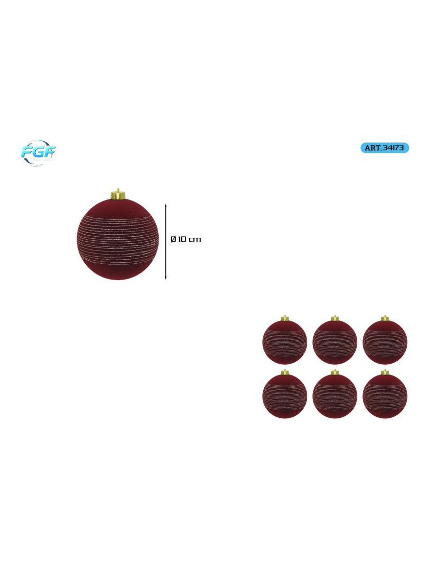 Dark Red Velvet Line with Ball Design 10cm 6pcs