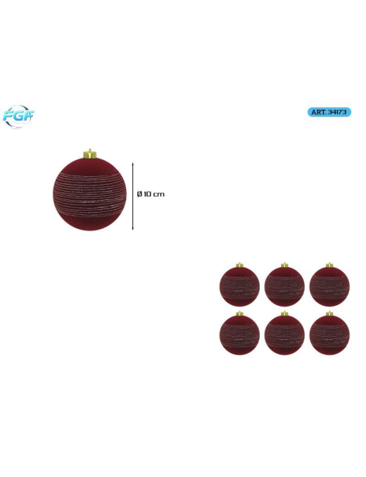 LINEA VELLUTO ROSSO SCURO CON DISEGNO  SFERE 10cm 6pz