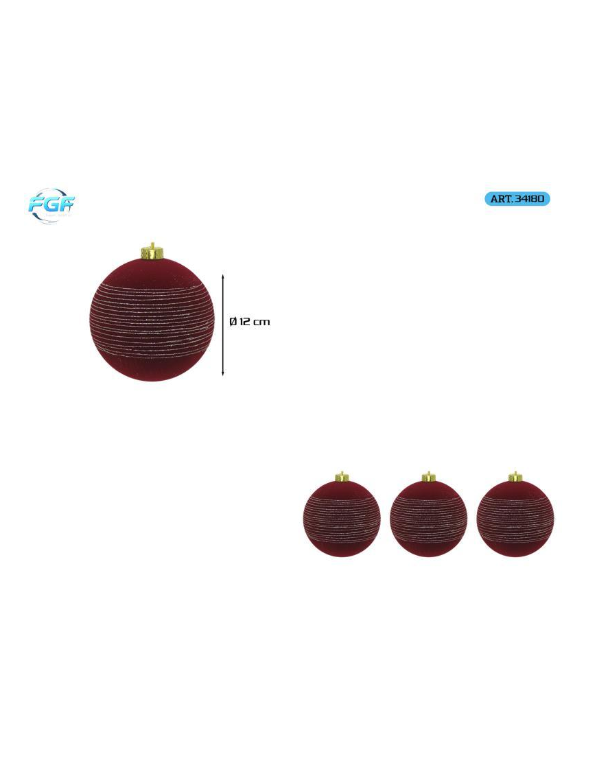 LINEA VELLUTO ROSSO SCURO CON DISEGNO  SFERE 12cm 3pz