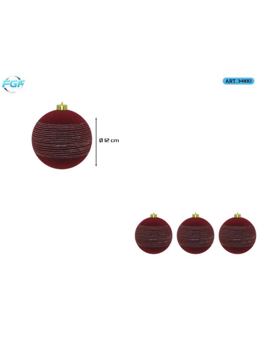 LINEA VELLUTO ROSSO SCURO CON DISEGNO  SFERE 12cm 3pz