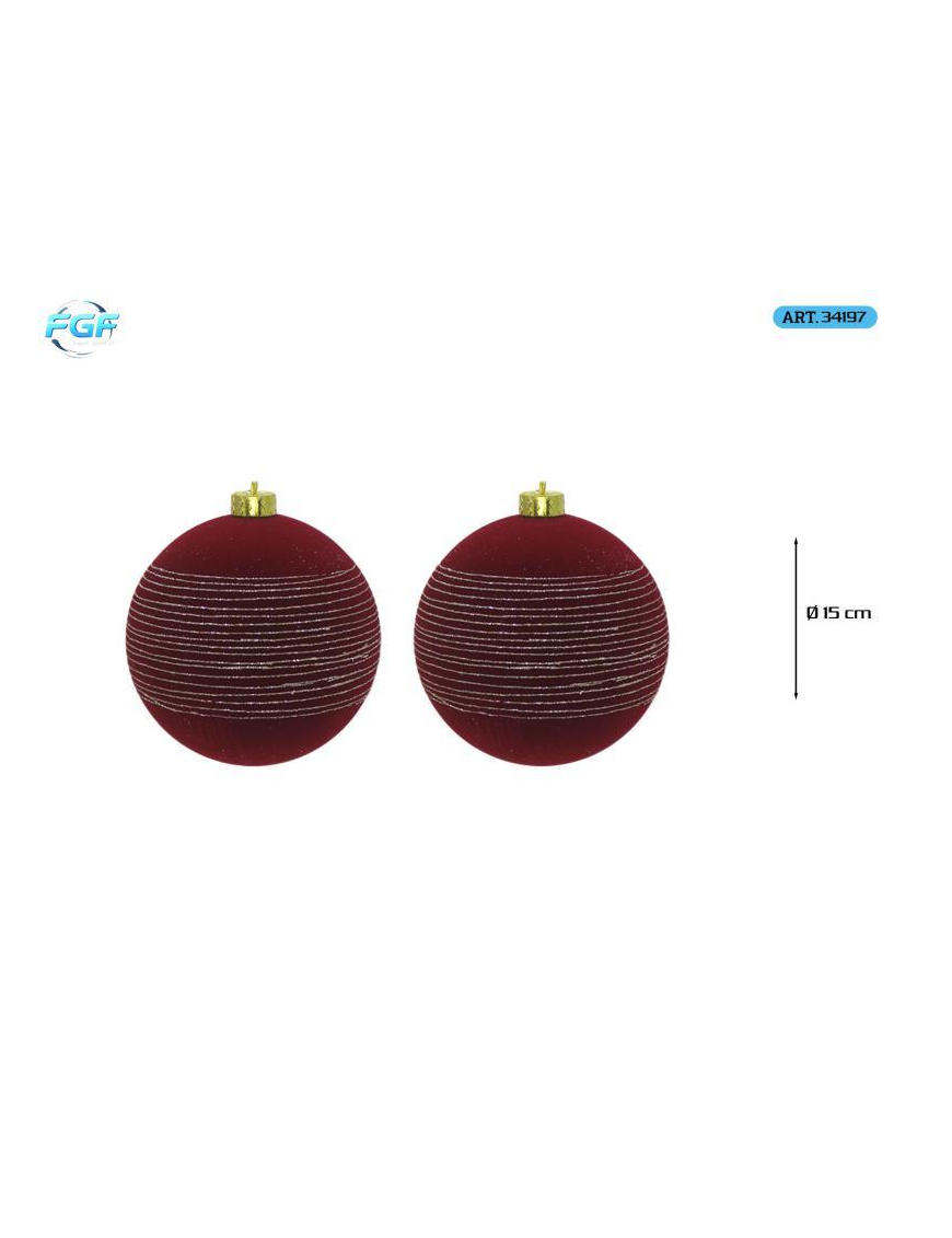 DARK RED VELVET LINE WITH SPHERES DESIGN 15cm 2pcs