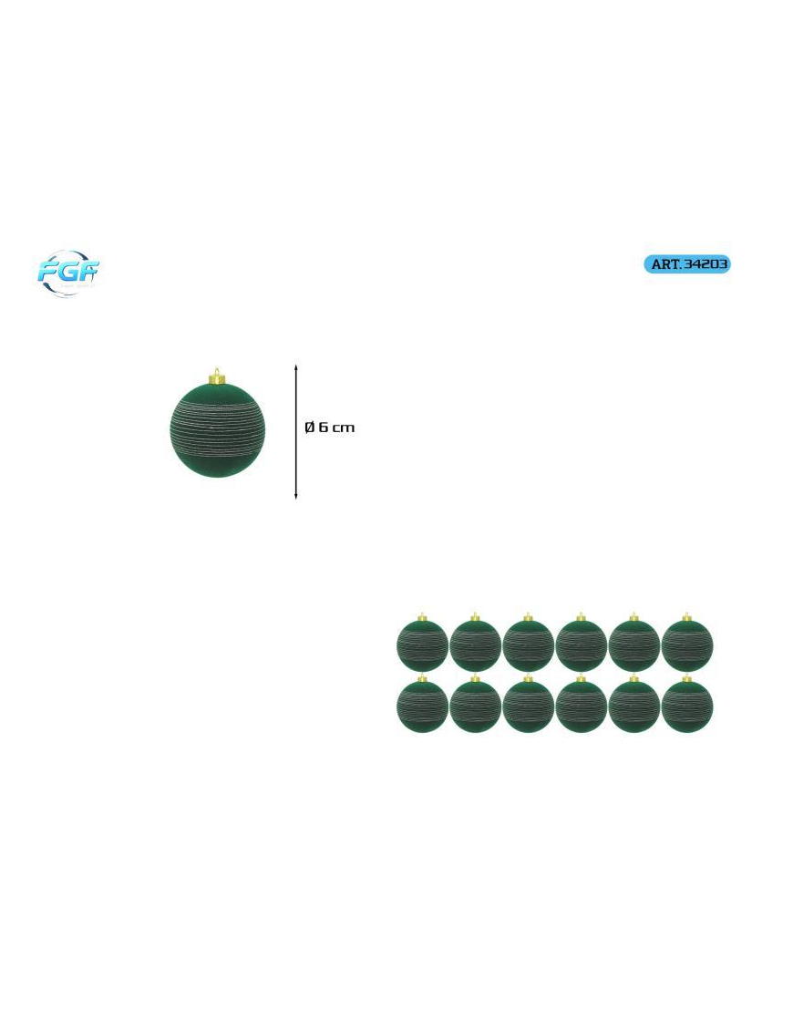 Green Velvet Line with 6cm Ball Design, 12pcs