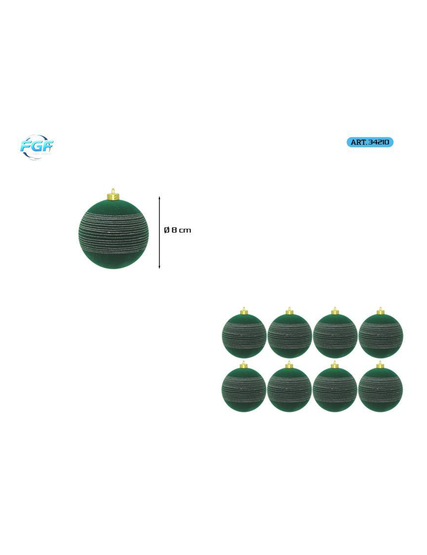 Green Velvet Line with 8cm Ball Design, 8pcs