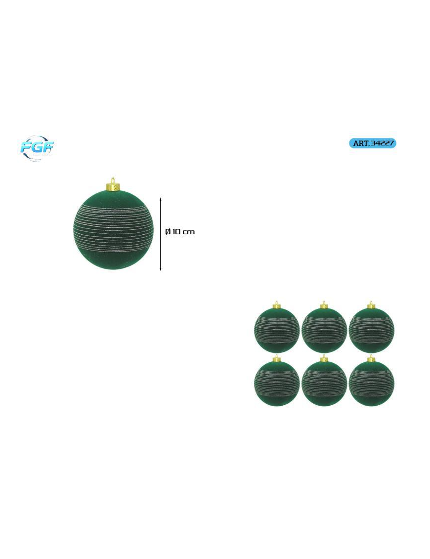 LINEA VELLUTO VERDE CON DISEGNO  SFERE 10cm 6pz