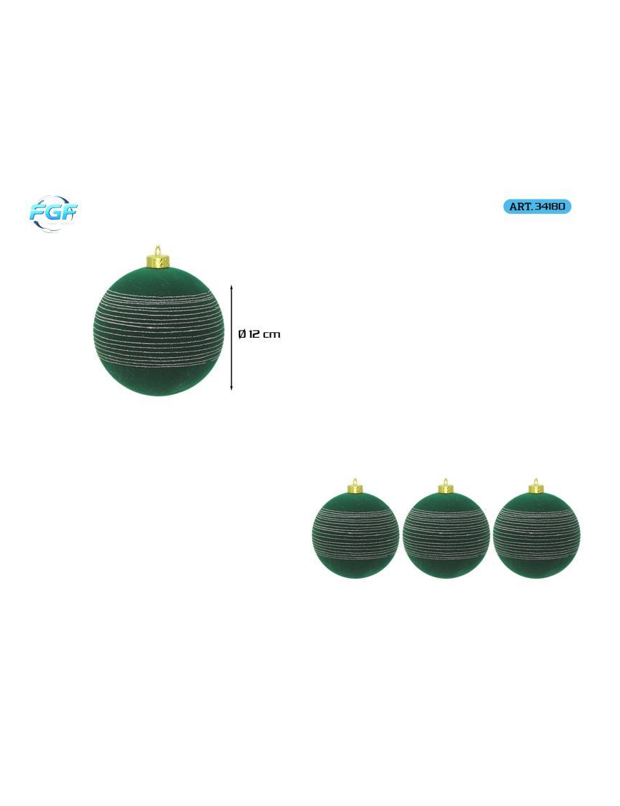Green Velvet Line with Ball Design 12cm 3pcs