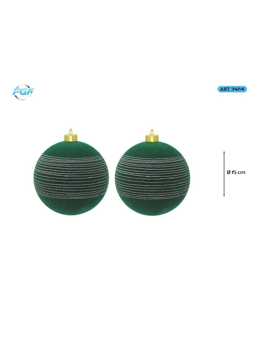 LINEA VELLUTO VERDE CON DISEGNO  SFERE 15cm 2pz