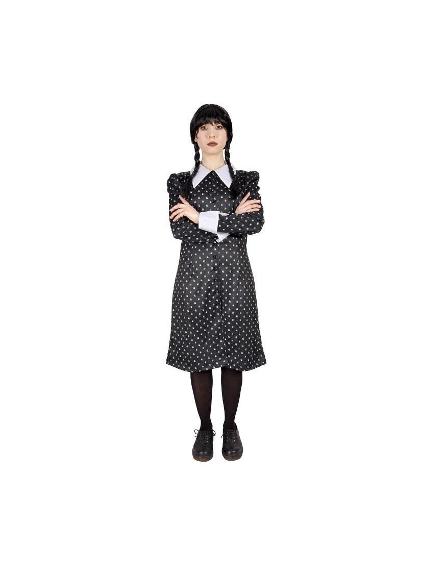 WEDNESDAY CARNIVAL COSTUME WITH WIG SIZE M
