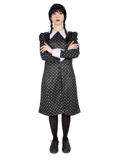 WEDNESDAY CARNIVAL COSTUME WITH WIG SIZE M