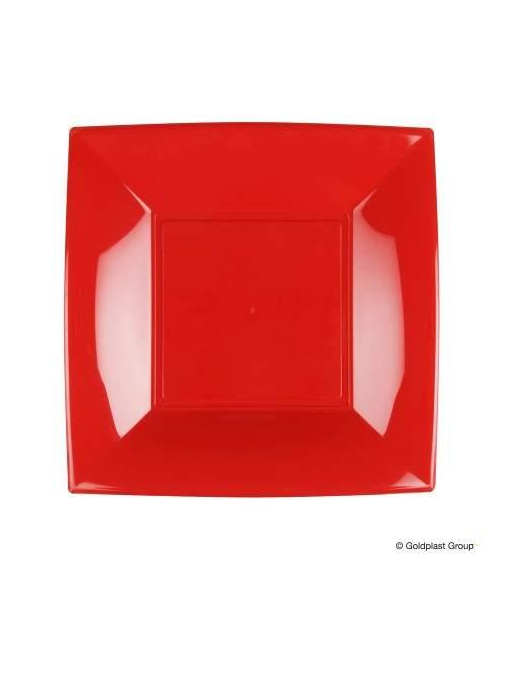 RED FLAT PLATE 23x23 CENTIMETERS 8 PIECES