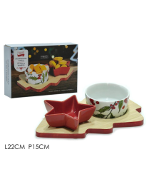 BAMBOO LINE APPETIZER TRAY WITH 2 BOWLS 22cm