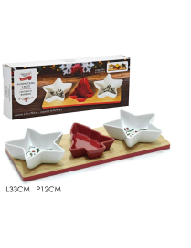 BAMBOO LINE APPETIZER TRAY WITH 3 BOWLS 33cm