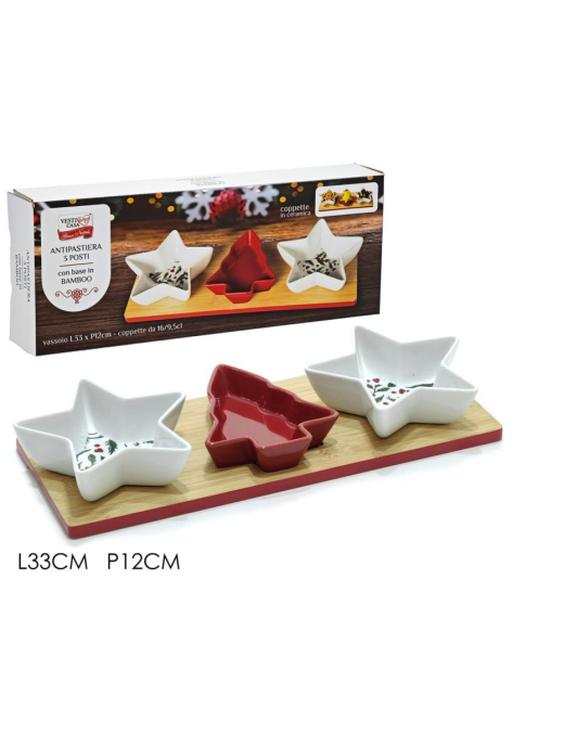 BAMBOO LINE APPETIZER TRAY WITH 3 BOWLS 33cm