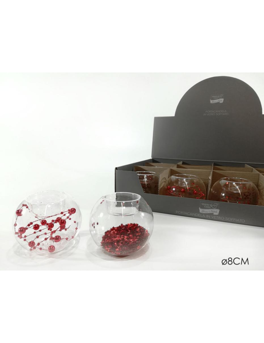 RED GLASS CANDLE HOLDER 8cm