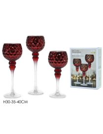 PORTACANDELE CALICE 3pezzi  ROSSO