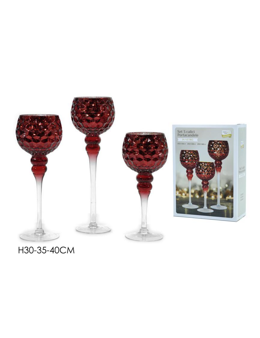 PORTACANDELE CALICE 3pezzi  ROSSO
