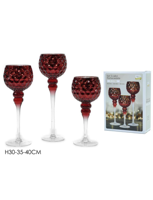 PORTACANDELE CALICE 3pezzi  ROSSO