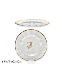 LINEA RIUTILIZZABILE PIATTI TRASPARENTI/ORO d.22,4cm 6pezzi