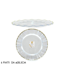 REUSABLE LINE TRANSPARENT/GOLD PLATES d.28.5cm 6 pieces