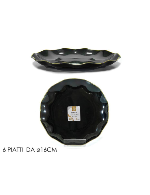 LINEA RIUTILIZZABILE   PIATTI NERO/ORO d.16cm 6pezzi