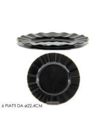 REUSABLE LINE BLACK/GOLD PLATES 22.4cm 6 pieces