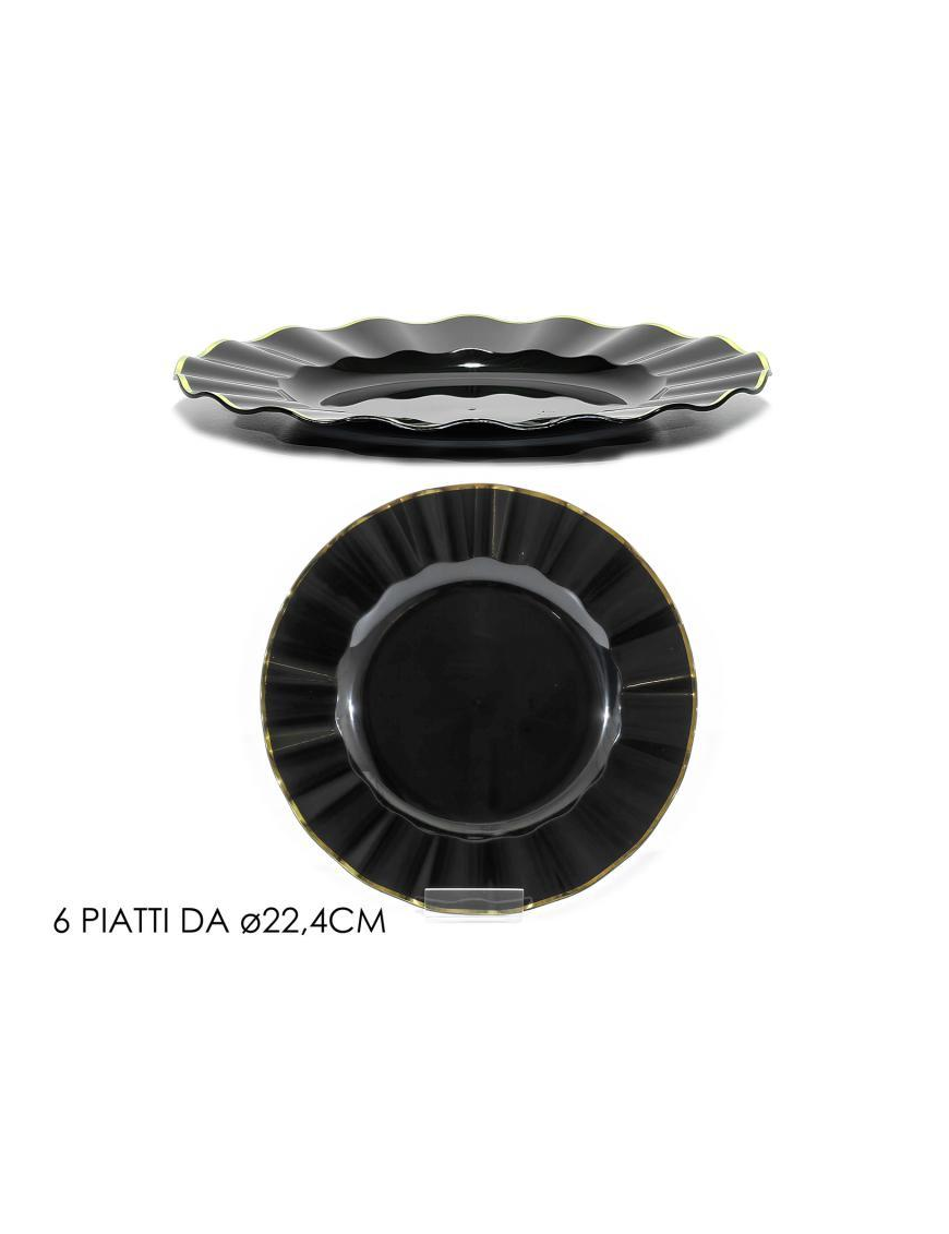 LINEA RIUTILIZZABILE PIATTI NERO/OROd.22,4cm 6pezzi