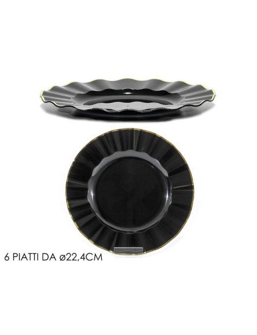 REUSABLE LINE BLACK/GOLD PLATES 22.4cm 6 pieces