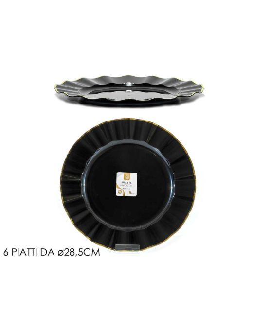LINEA RIUTILIZZABILE  PIATTI NERO/ORO d.28,5cm 6pezzi