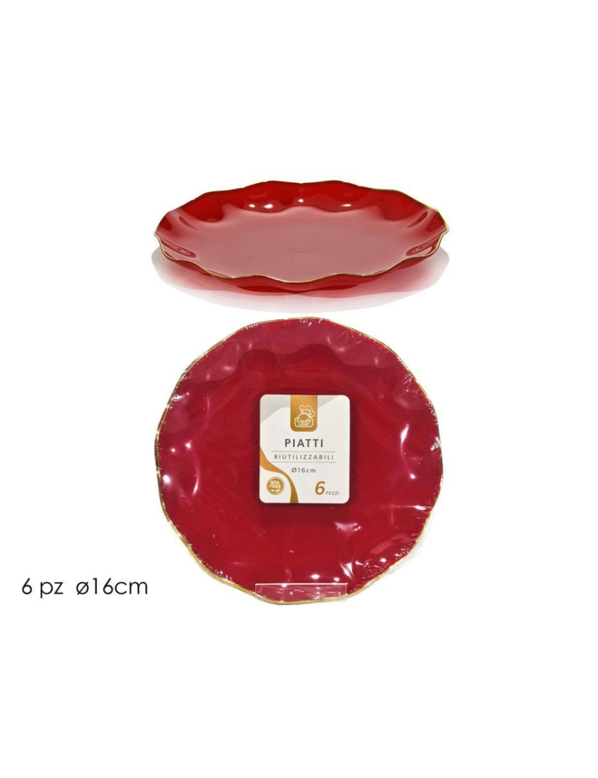 LINEA RIUTILIZZABILE  PIATTI ROSSO/ORO d.16cm 6pezzi