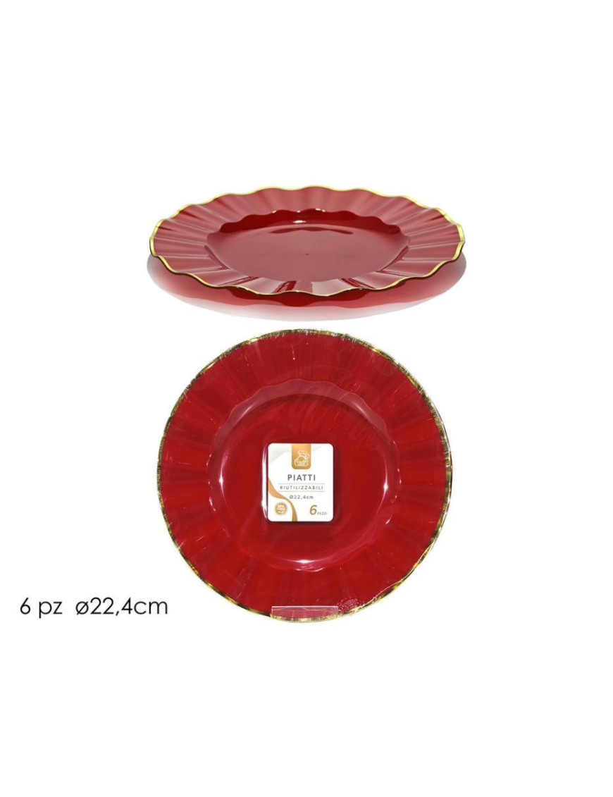 LINEA RIUTILIZZABILE  PIATTI ROSSO/ORO d.22,4cm 6pezzi