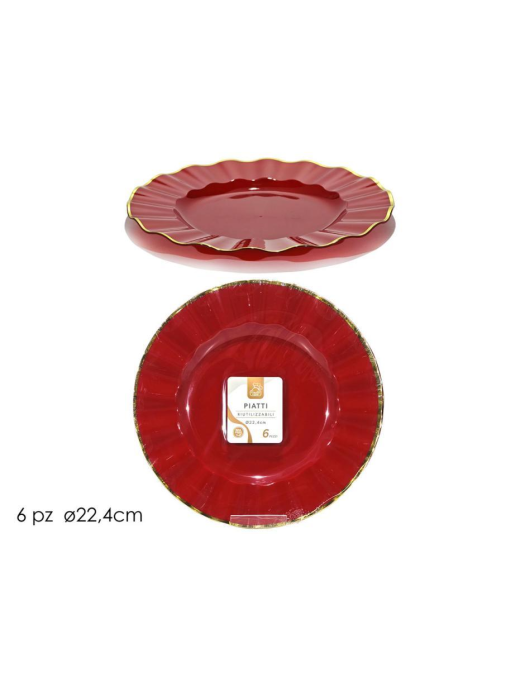 LINEA RIUTILIZZABILE  PIATTI ROSSO/ORO d.22,4cm 6pezzi