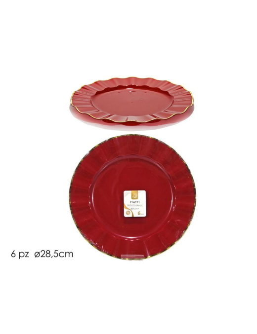 LINEA RIUTILIZZABILE  PIATTI ROSSO/ORO d.28,5cm 6pezzi