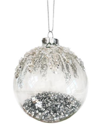 SFERA ARGENTO IN VETRO CON STRASS E GLITTER 10cm