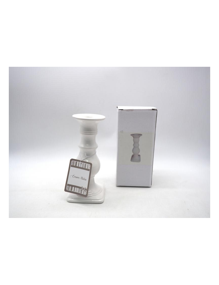 WHITE CERAMIC CANDLESTICK 18 CM