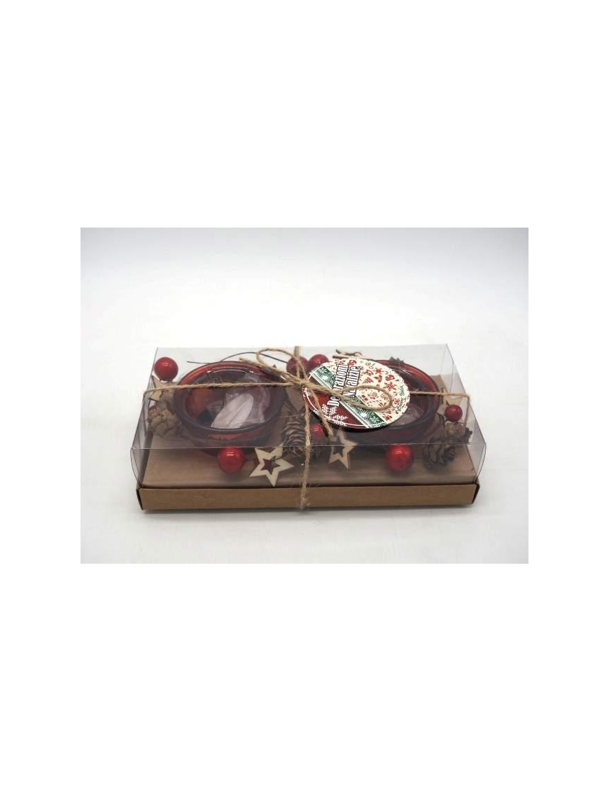 PORTA TEA-LIGHT VETRO ROSSO 2pz 14977 $$