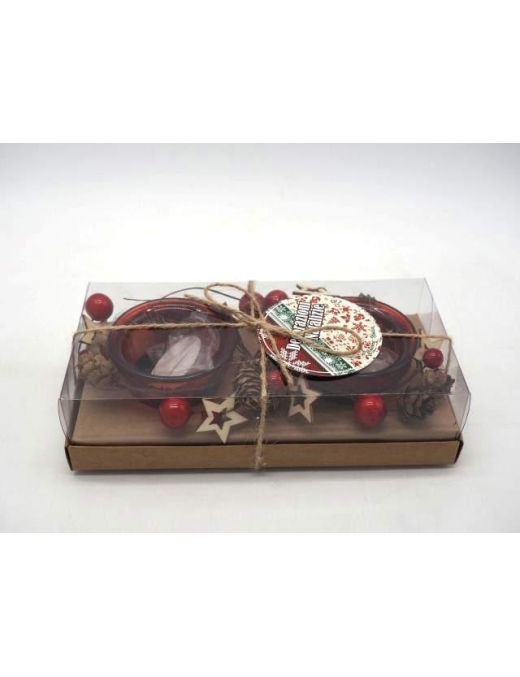 PORTA TEA-LIGHT VETRO ROSSO 2pz 14977 $$