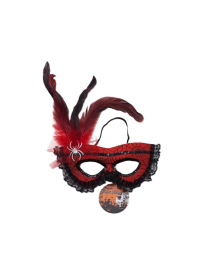 LACE MASK WITH RED/BLACK FEATHER