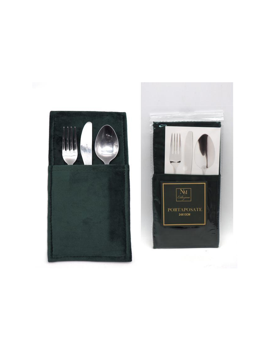 GREEN VELVET CUTLERY HOLDER 24x13 CENTIMETERS