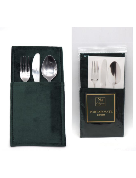 GREEN VELVET CUTLERY HOLDER 24x13 CENTIMETERS