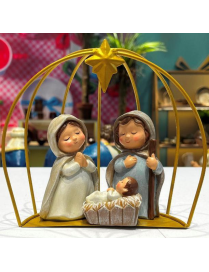 NATIVITY WITH METAL STABLE 16cm