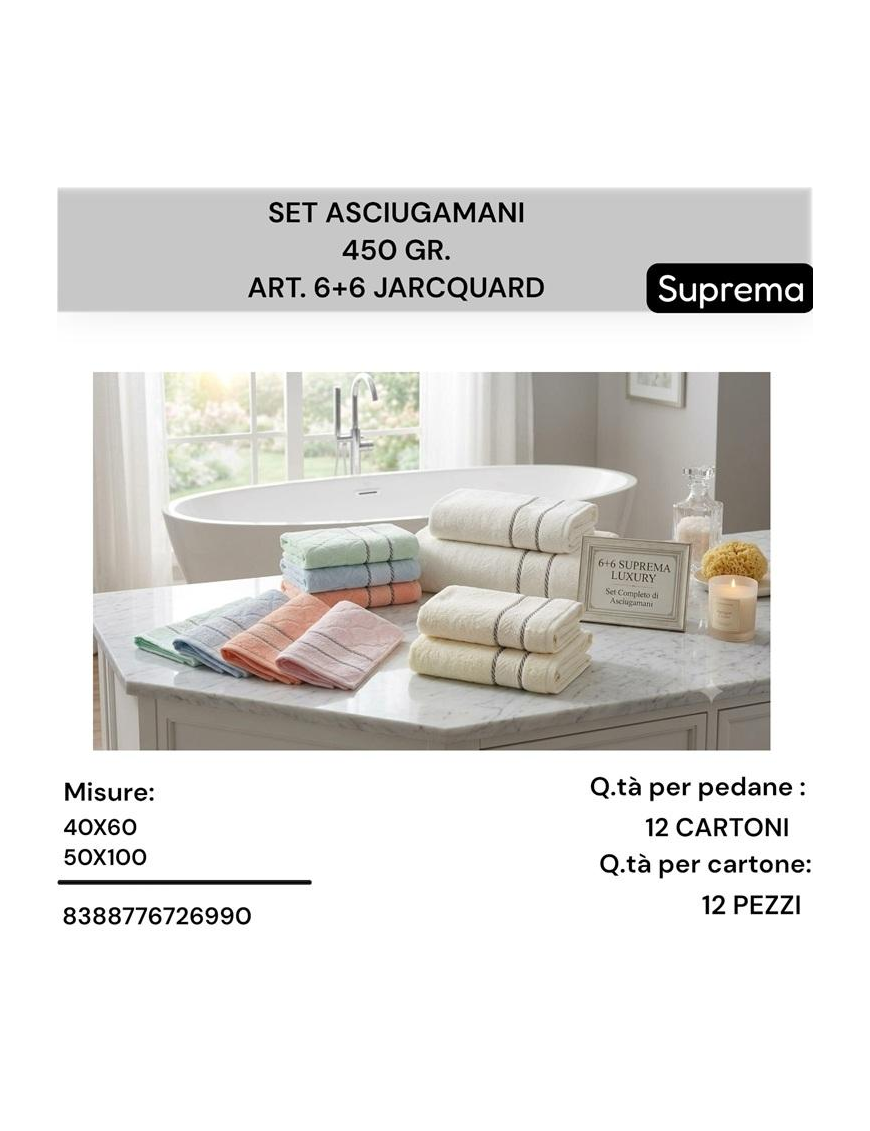 ASCIUGAMANI 6+6 JACQUARD 450gr