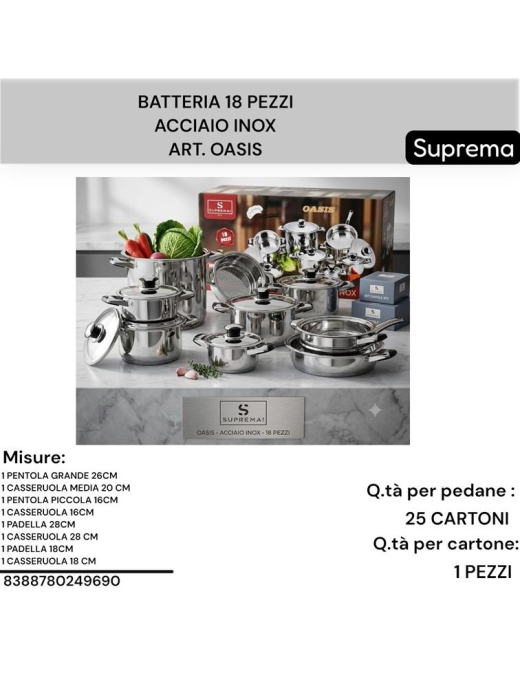 BATTERIA PENTOLE 18pz ACCIAIO OASIS