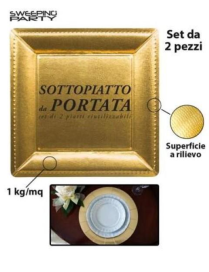 GOLD SQUARE CHARGER 33x33cm 2pcs