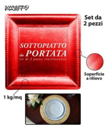 SOTTOPIATTO ROSSO QUADRO 33x33cm 2pz