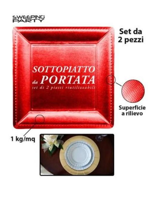 RED SQUARE CHARGER 33x33cm 2pcs