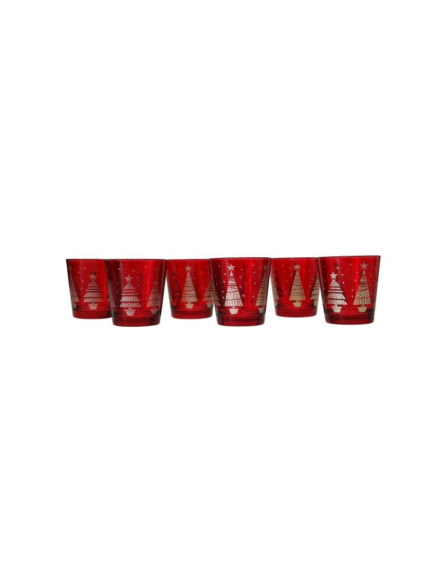 BICCHIERE ACQUA ROSSO 6pezzi DECORO ALBERO