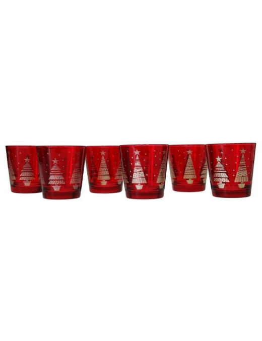 BICCHIERE ACQUA ROSSO 6pezzi DECORO ALBERO