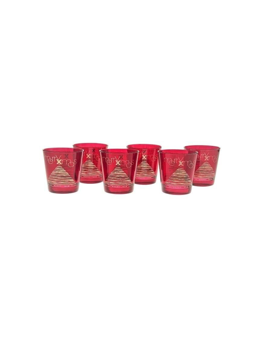 BICCHIERE ACQUA ROSSO 6pezzi DECORO MERRY XMAS