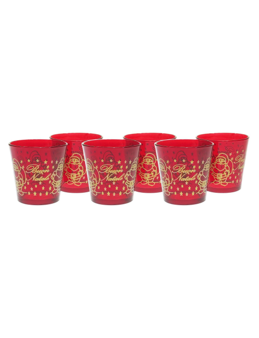 6-piece RED WATER GLASSES + GOLDEN SANTA
